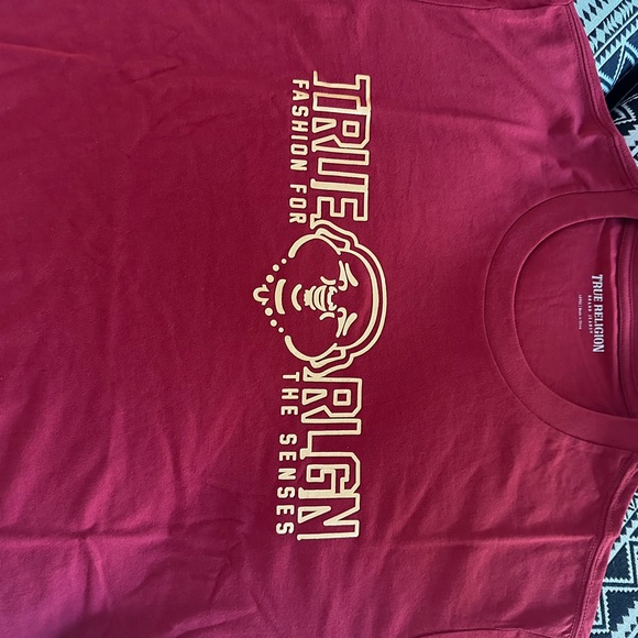 Shine Bright w/ TRUE RELIGION Short Sleeve Puff Metallic Logo Tee men's ! RED - Picture 5 of 5